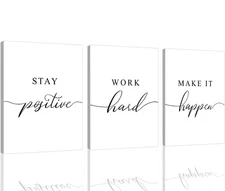 Framed Canvas Wall Art Positive Quote, Office Art, White Large Poster, Motiva...