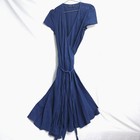 NEW- Polo Ralph Lauren 100% LINEN Dress Womens -12 Navy Blue Wrap Midi Belt