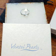 Vantel Pearls Silver Band Ring Size 8 with White Round Pearl, 1 Stone