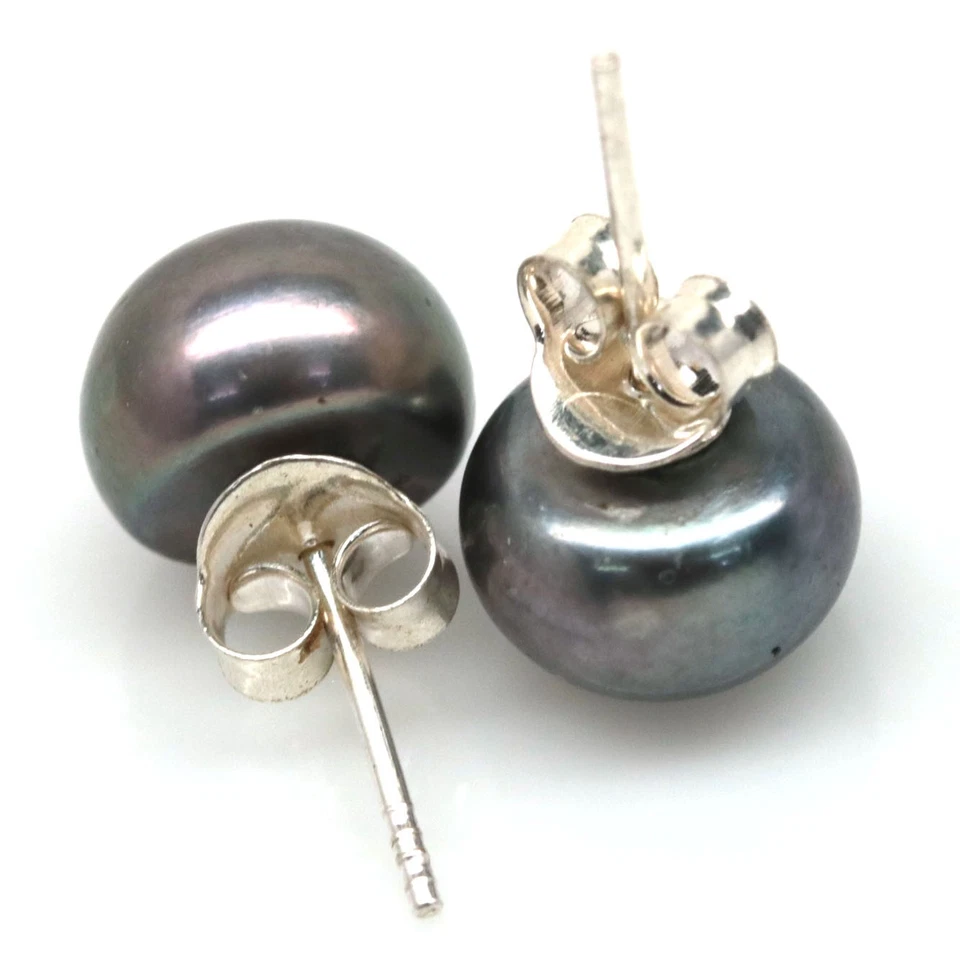 Plata de ley 925 chapada en oro blanco de 10 mm. Pendientes de perlas magenta Foto 3 de 4