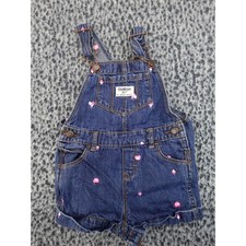 OshKosh Bgosh Toddler Girls Heart Embroidered Denim Shortalls Blue 24M Excellent
