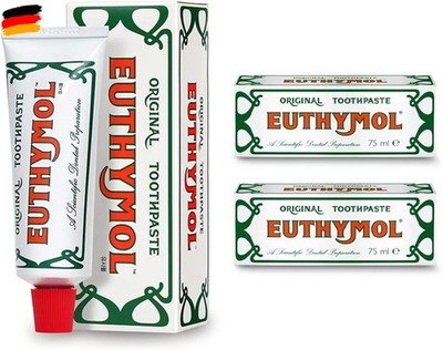Original Euthymol Zahnpasta 75ml x 2, Zahncreme ohne Fluorid, Anti-Plaque,