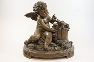 Winged Putto 42cm Terracotta Figurine Signed V. MEYER 19th Century (MVL6838)