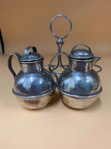 antique novelty silver-plated cruet set featuring bulbous