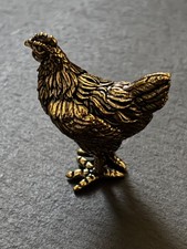 Henne Figur Messing Massiv | Detailreiches Gefieder | Landhaus Deko