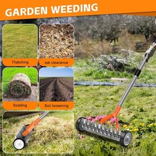 Gardening Lawn Aerator Grass Scarifier Rake with Non Slip Handle and Wheels