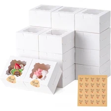 Window Cookie Boxes 4x4x2.5 Inches 20 Pack with 25 Stickers for Bakery Desserts