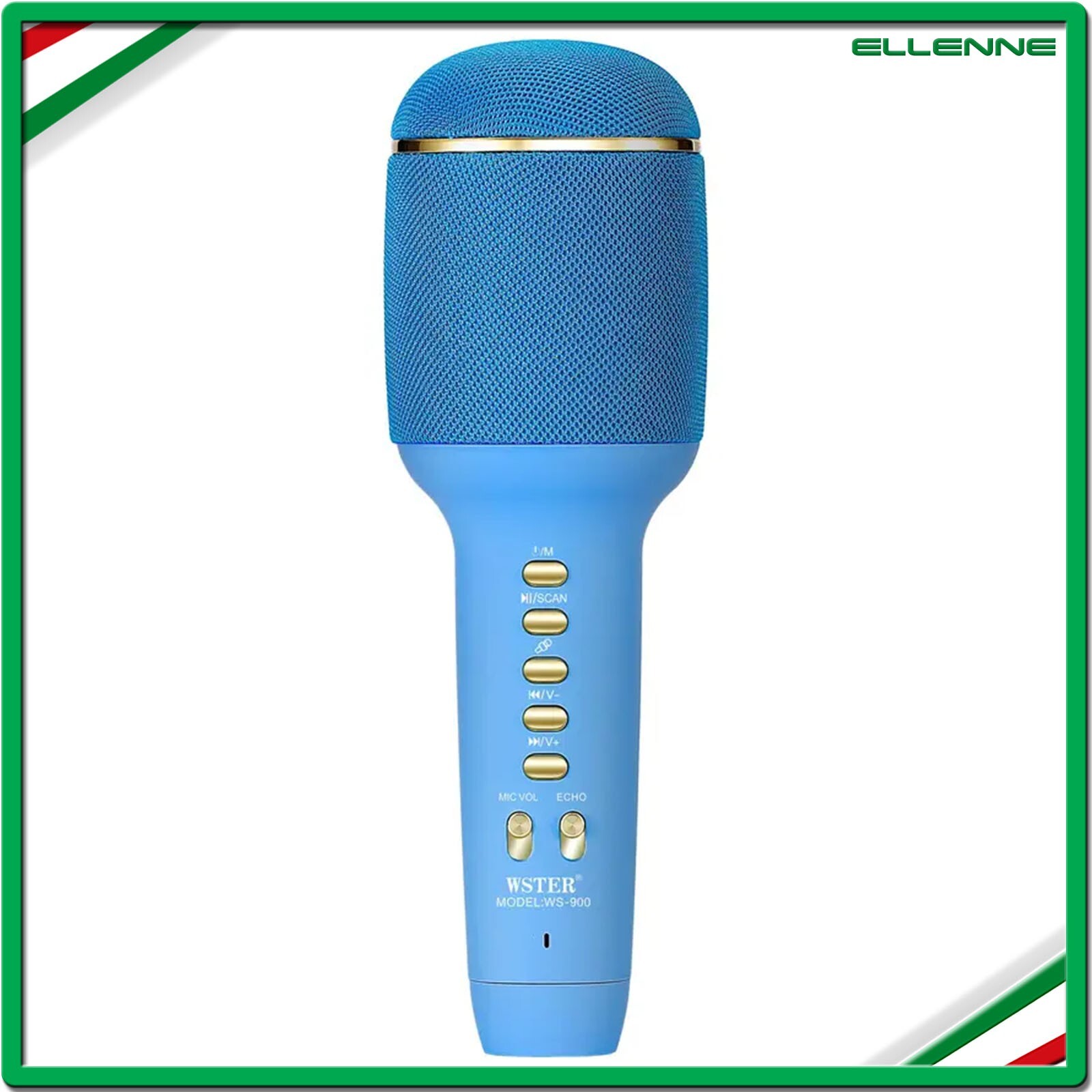 Microfono Wireless Karaoke WS900 Bluetooth: Luci LED e Voce Dual Blu