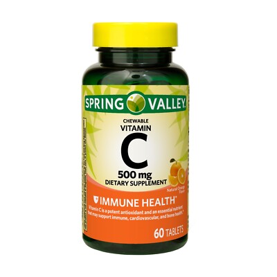Spring Valley Vitamin C Chewable Tablets Dietary Orange Flavor 500 mg, 60 Count