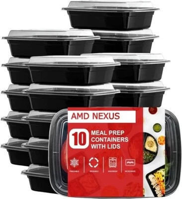 AMD NEXUS 20 x REUSABLE 28oz (828ml) MEAL PREP MICROWAVE FOOD CONTAINERS WITH RAISED LIDS
