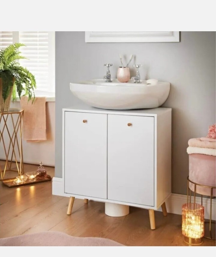 65cm Bjorn Bathroom Under Sink Cabinet White 2 Shelves Toiletries ...