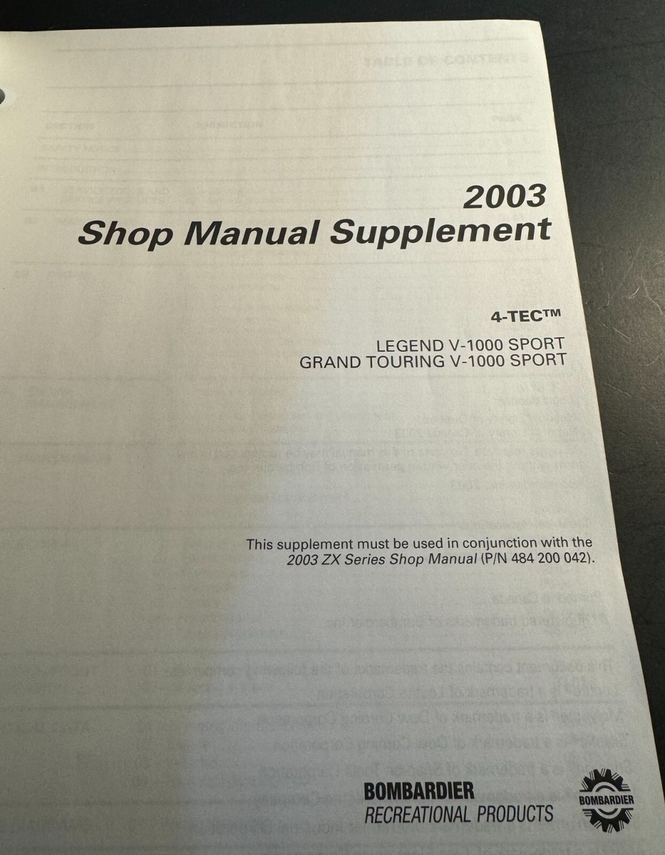 2003 SKI-DOO SHOP MANUAL SUPPLEMENT 2-TEC LEGEND 800 & GRAND TOUR
