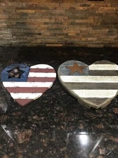 Rustic Country American Flag Hearts/wood