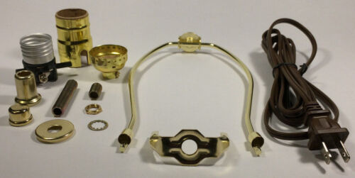 Table Lamp Wiring Kit 10" Brass Plated Harp, Push-Thru Socket, 8 ft. Brown Cord - Picture 3 of 3