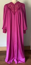 Vintage Shadowline Long Nylon Robe Deep Pink Lace Trim Missing Button SZ M