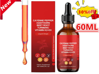 Pepper Supplement Liquid Drops + Hawthorn Berry, Vitamin D3 K2 Organic N EW QXV.
