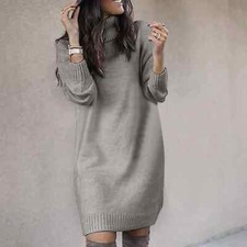 Winter Women'S Sweater Dress Solid Color Casual Knitted Tunic Dresses Cold