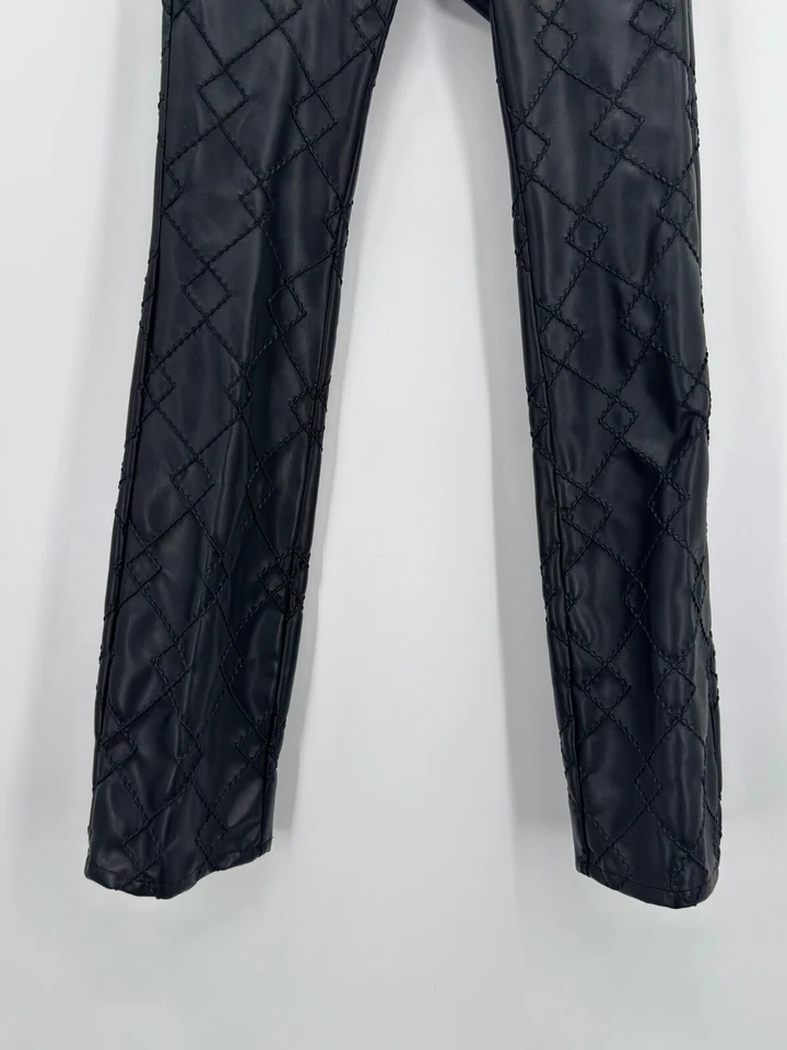 Iceberg Ice Jeans Black Faux Leather Zig Zag Texture Straight Leg Pants Sz 30 - Image 4 of 4