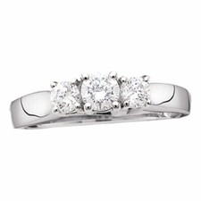 14k White Gold Round Diamond 3-stone Bridal Wedding Engagement Ring 1/4 Ctw