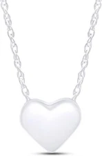 Sliding Heart Pendant Necklace 3D Puffed Heart in 14K Gold Plated Sterling