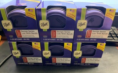 6x Purple Ball Design Series 6 Lids With Bands Regular Mouth Each 36 Total