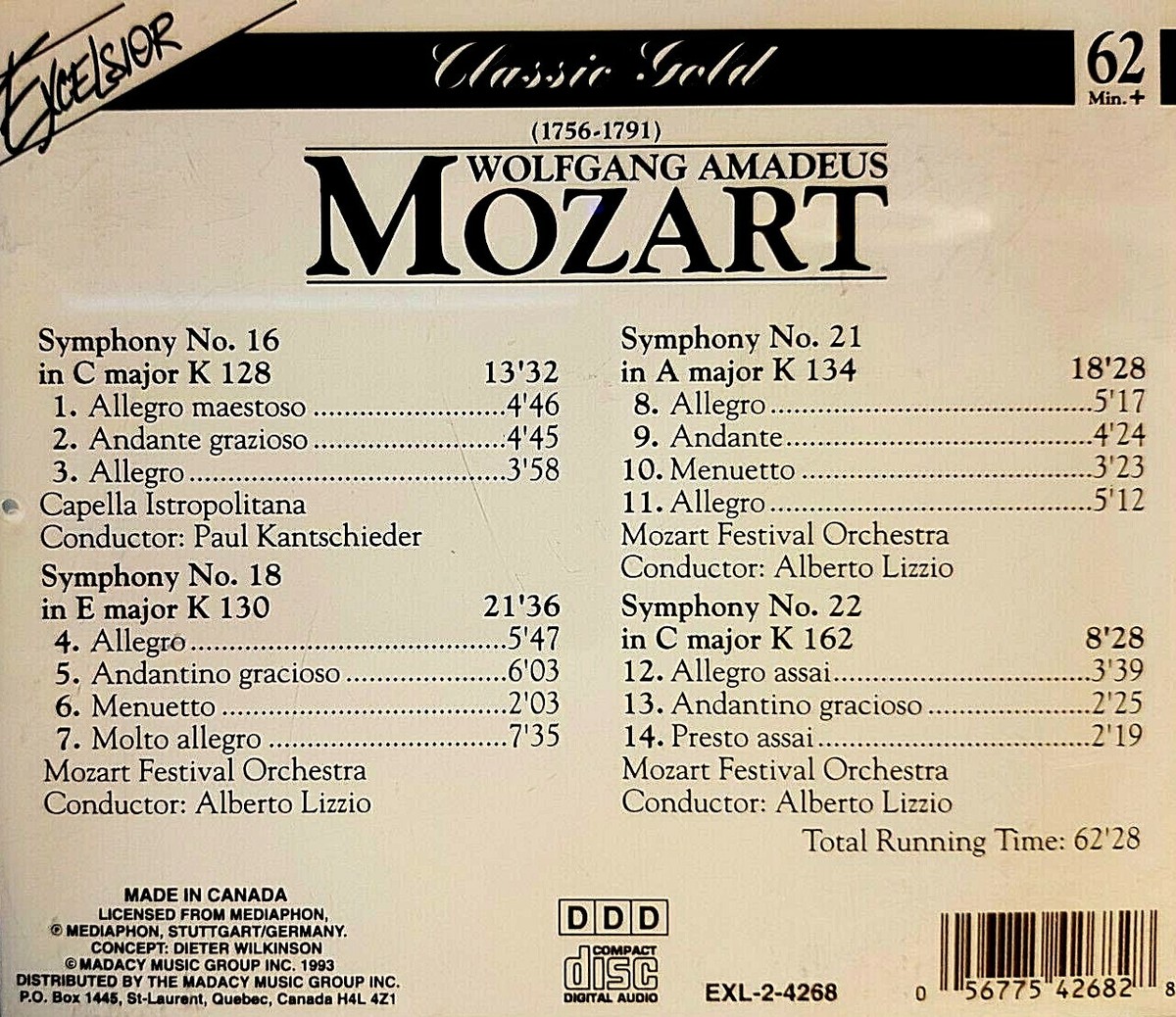 MOZART : WOLFGANG AMADEUS : Early Symphonies No. 16, 18, 21 and 22