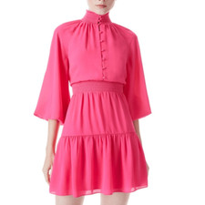 NWT Alice + Olivia Lavinia Smocked Mock Neck Long Sleeve Minidress Pink Size 2
