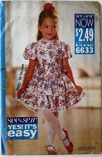 See & Sew 6633 Yes It's Easy Girls Dress Sewing Pattern Sz 5-6-6X