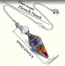 Dowsing Hexagon Pointed Pendulum Healing 7 Chakra Stones In Resin Ornate Finial