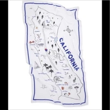 Old Navy White Blue California State Map Large Oversized Scarf Wrap EUC