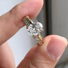 9x7mm 2Ct Oval Moissanite Bridal Set Engagement Ring in 14K Yellow Gold Plated