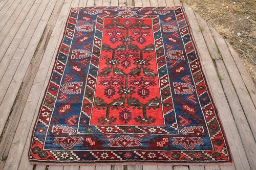 Turkish 4x5 Natural Wool Rug Vintage Antalya Carpet 125x182cm Rustic Blue Rug