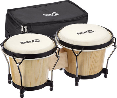 Rockjam 7'' and 8'' Bongo Drum Set with Padded Bag and Tuning Key, Natural