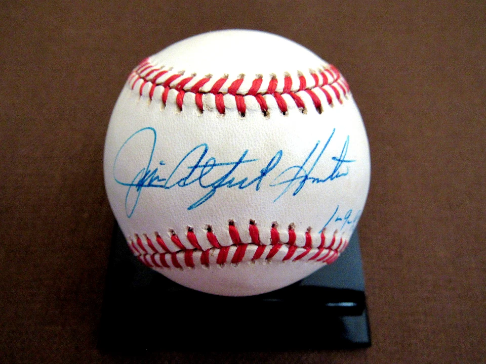JIM CATFISH HUNTER YANKEES A'S HOF PITCHER SIGNED AUTO VINTAGE OAL BASEBALL JSA - Image 2 of 4