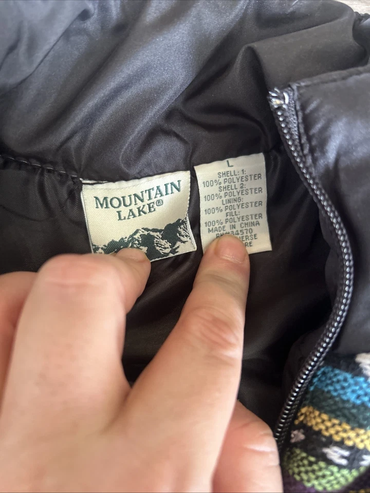 Chaleco acolchado Mountain Lake mediano colorido bordado azteca boho negro vintage Foto 4 de 4