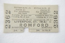 1952 Liverpool St to Romford British Rail Railway Train Ticket Ref M
