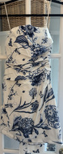 Oscar De La Renta White/Blue Floral Butterfly Strapless Mini Dress Size 2