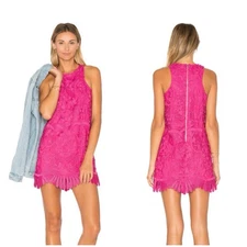 Lovers and Friends Caspian Lace Floral Shift Mini Dress in Fuchsia Size XSmall