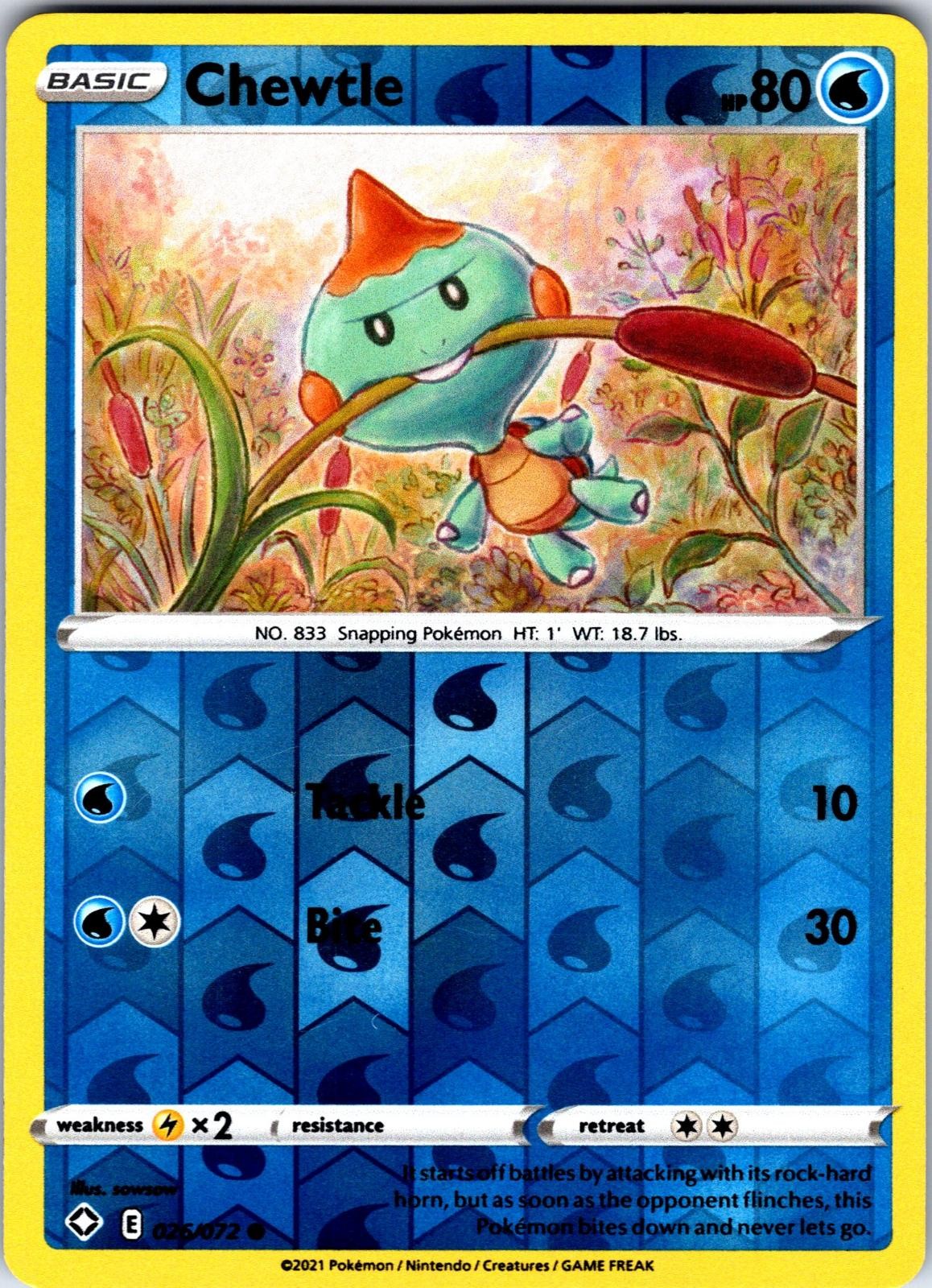 Chewtle 026/072 Common Shining Fates Pokemon Reverse Holo Near Mint