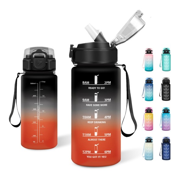 Trinkflasche 500Ml Japoria, Sportflasche Auslaufsicher, Mit Strohhalm,-image