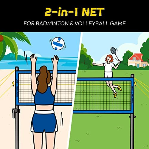 A11N Outdoor Volleyball and Badminton Combo Set - Includes Adjustable Blue