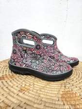 Bogs Floral Pink Gray Short Waterproof Rain Boots Womens 6
