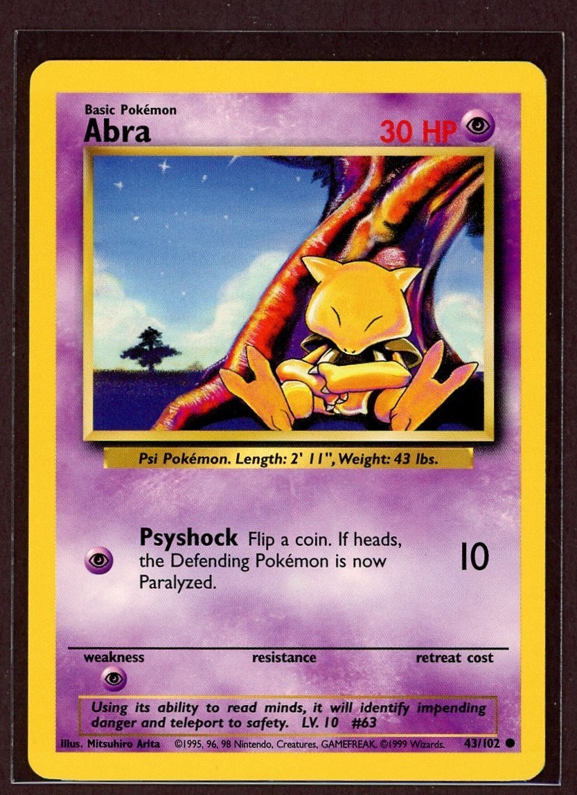Abra Non-Holo 1999 WOTC Pokemon Card 43/102 Base Set NM/M