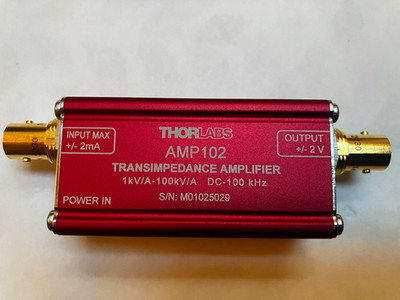 THORLABS  AMP 102 Transimpedance Amplifier, 100 kHz Bandwidth, 100 kV/A Gain