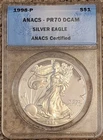 1998-P 1 OZ. SILVER AMERICAN EAGLE *ANACS PR70 DCAM* BLUE LABEL