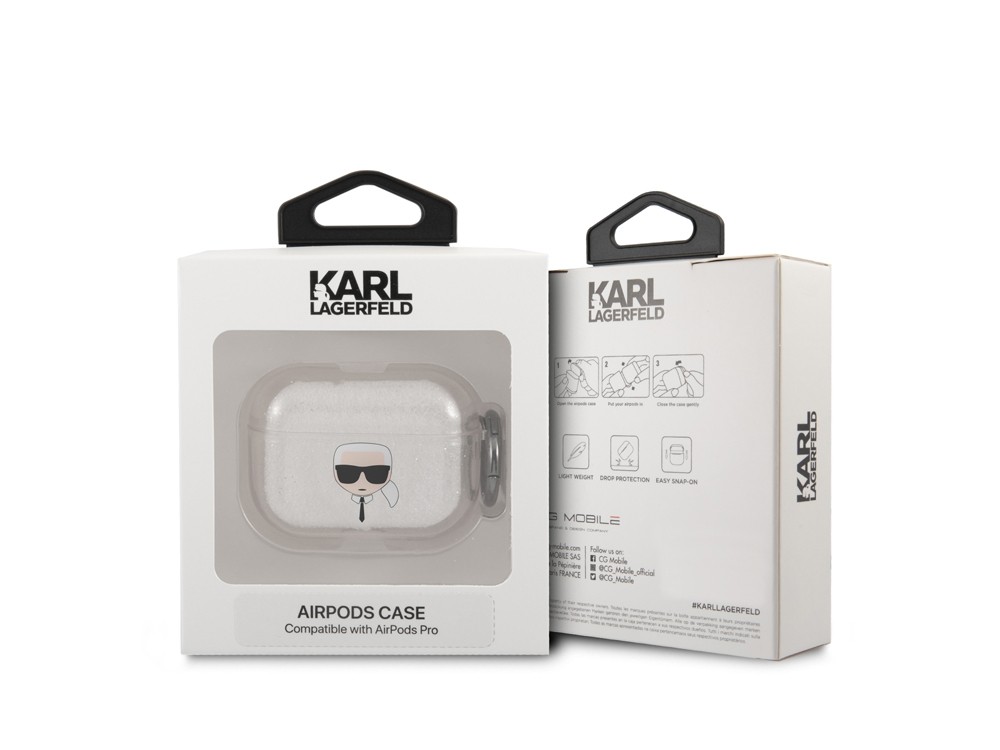 Coque AirPods Pro Karl Lagerfeld anti-choc protégeant l'étui argenté - 3