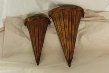 Set 2 Vintage Metal Wall Pocket Planters Sconces 17” Tall Big One, 14.5” Small