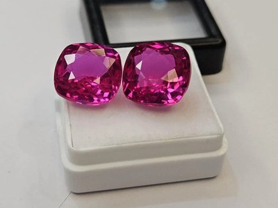 Natural Ceylon 50 Ct Cushion Cut Pink Sapphire Certified Loose Gemstone Pair