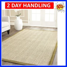 Area Rug 3x5 - Natural Fiber Collection - Natural & Olive Green, Seagrass, He...