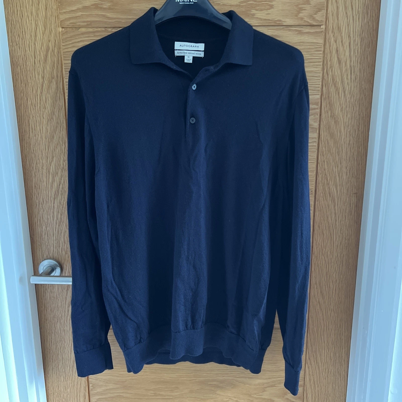 Autograph M&S Jumper XL Navy Blue Extra Fine Merino Wool Collar Pullover preppy
